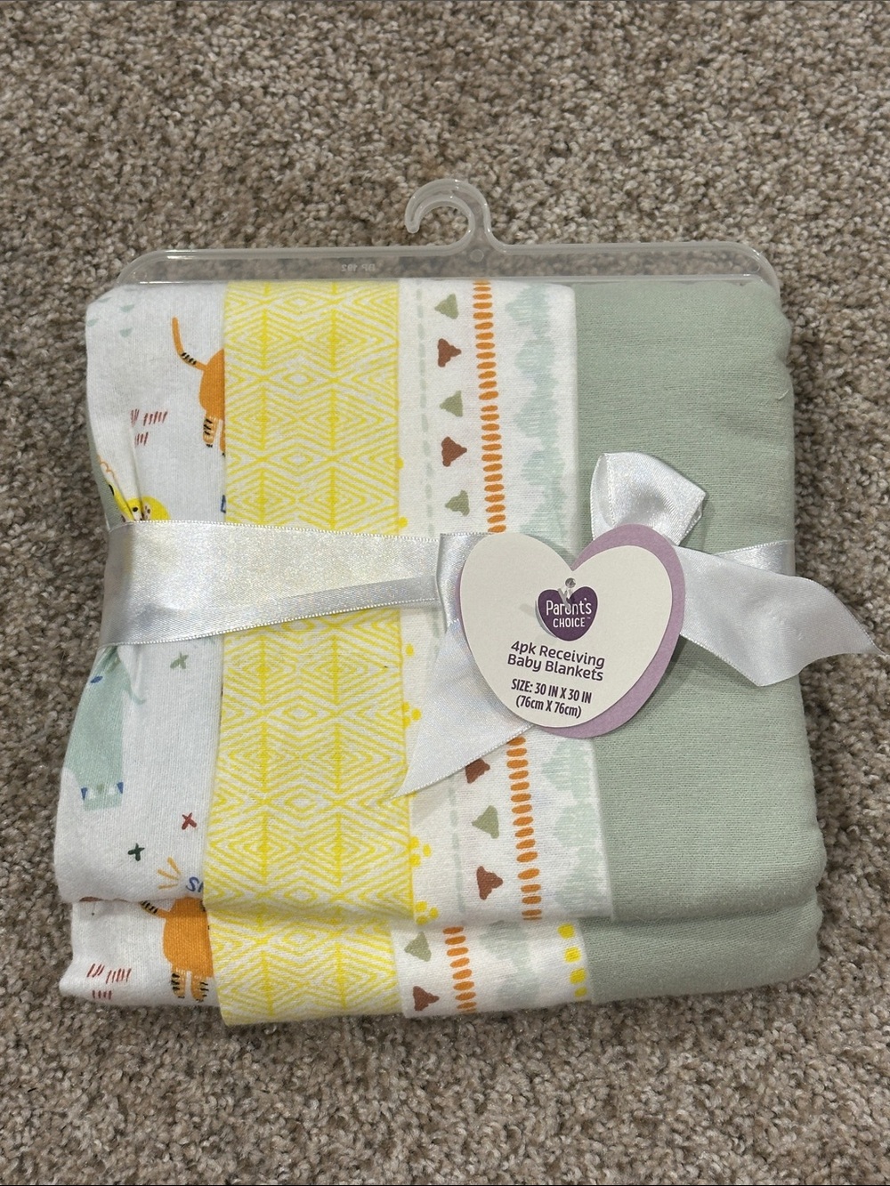 Parent's Choice Baby Receiving Blankets - Sage Green & Yellow (4-Pack)